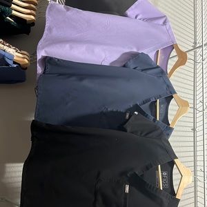 XXS FIG scrub tops and matching jogger pants.